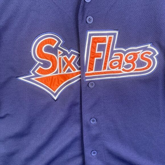Six Flags Baseball Jersey Sz L Men’s Jersey Embroidered USA Made Collectible VTG - Picture 4 of 12